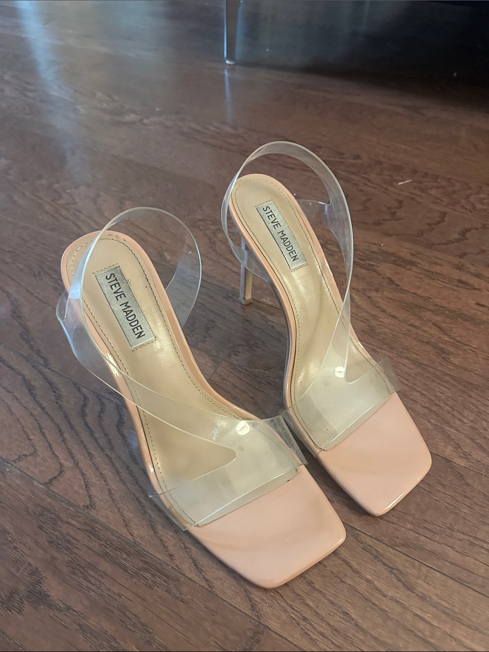 Steve Madden Nude and Clear Square-Toe Stiletto Sandals